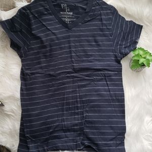 B2 Original Blends Navy Blue Stripes V Neck Shirt
